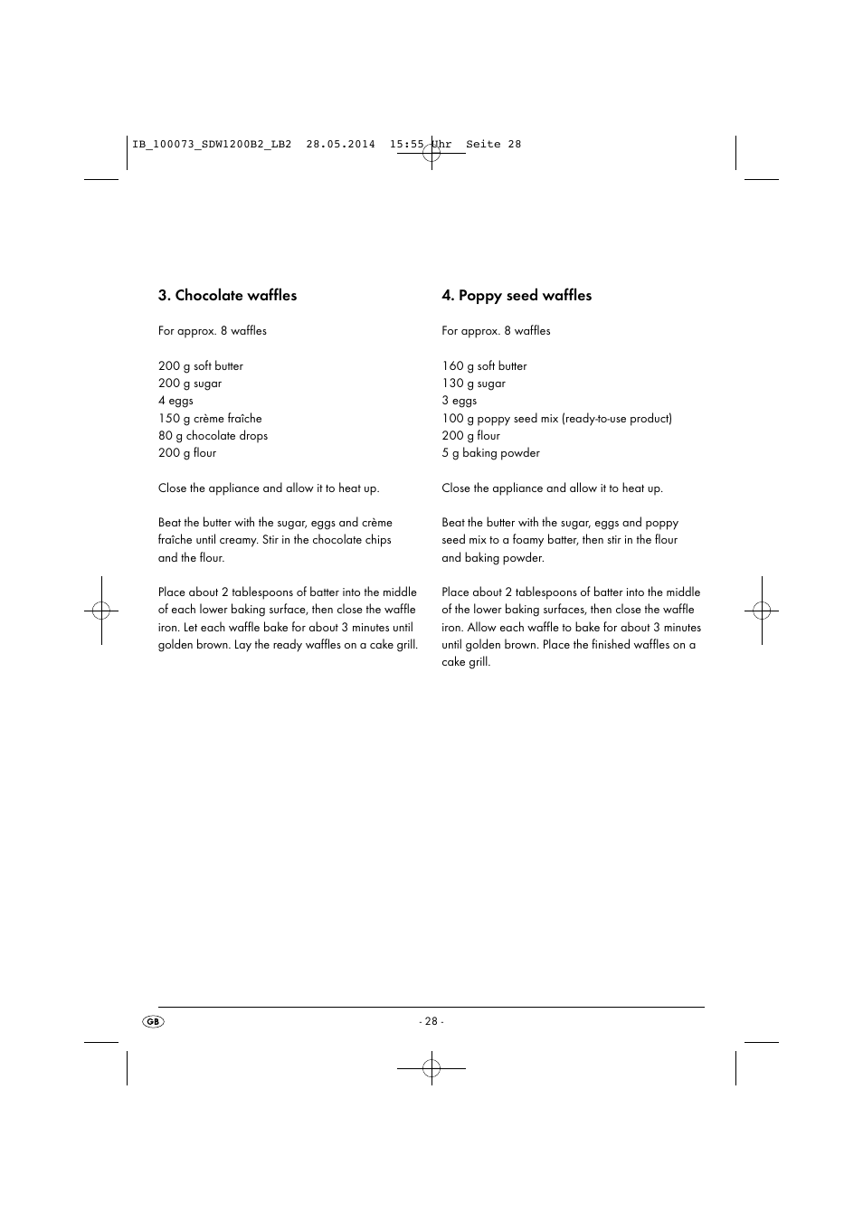 Chocolate waffles, Poppy seed waffles | Silvercrest SDW 1200 B2 User Manual | Page 31 / 33