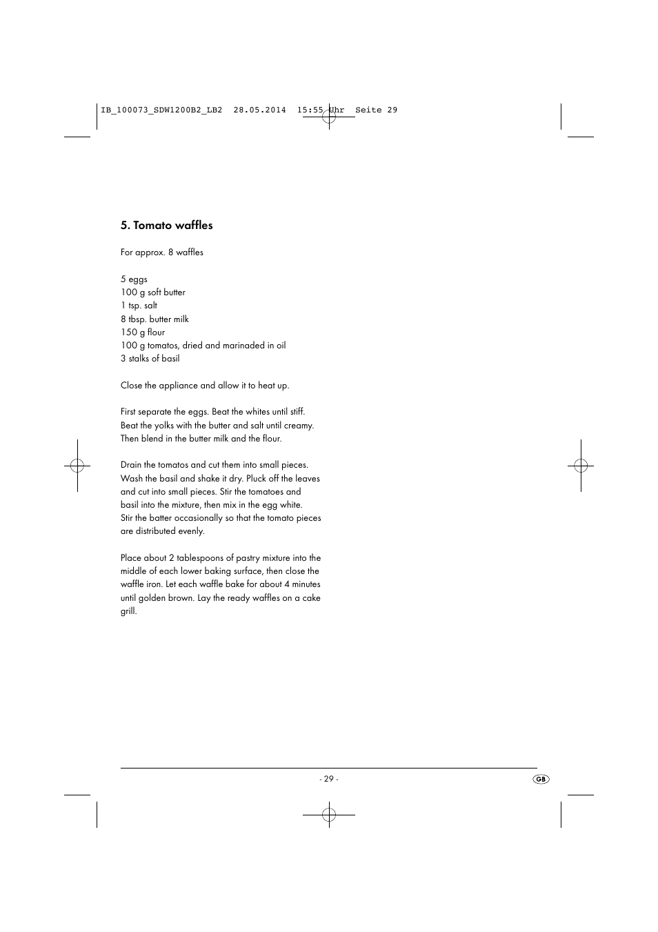 Tomato waffles | Silvercrest SDW 1200 B2 User Manual | Page 32 / 33