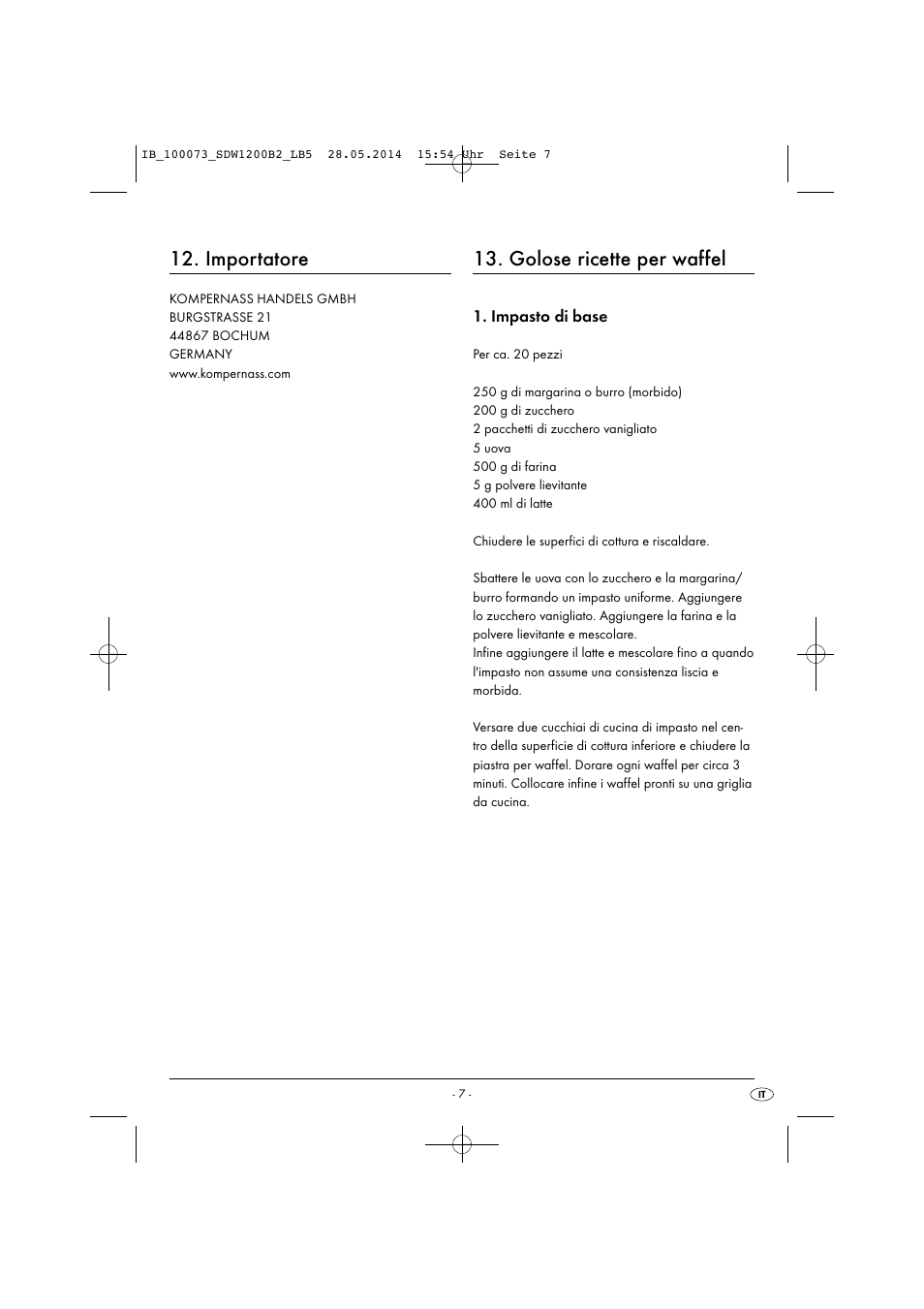 Importatore, Golose ricette per waffel | Silvercrest SDW 1200 B2 User Manual | Page 10 / 33