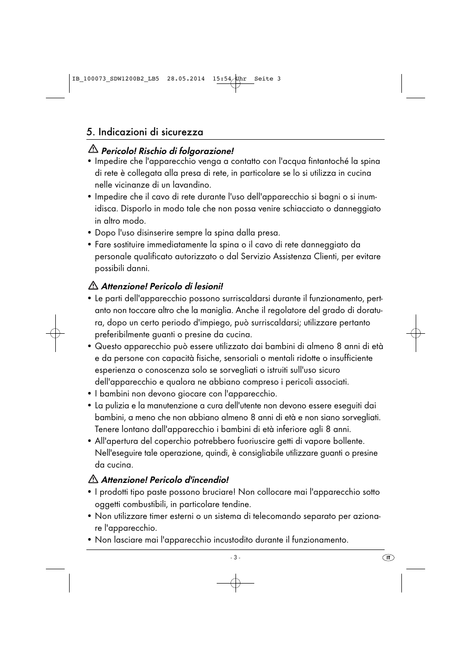 Indicazioni di sicurezza | Silvercrest SDW 1200 B2 User Manual | Page 6 / 33