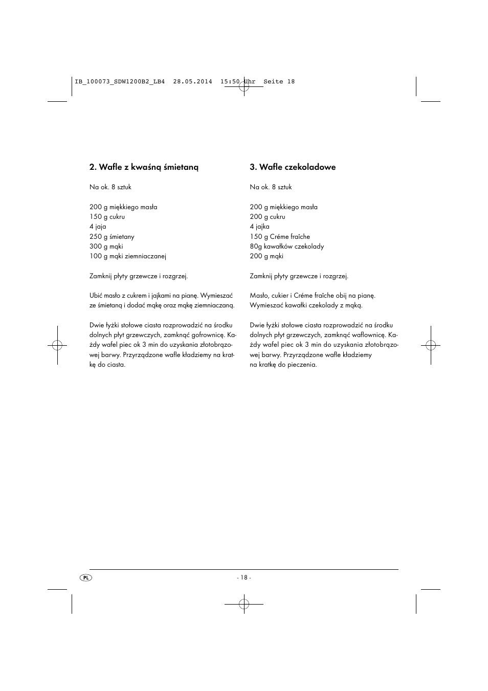 Wafle z kwaśną śmietaną, Wafle czekoladowe | Silvercrest SDW 1200 B2 User Manual | Page 21 / 53