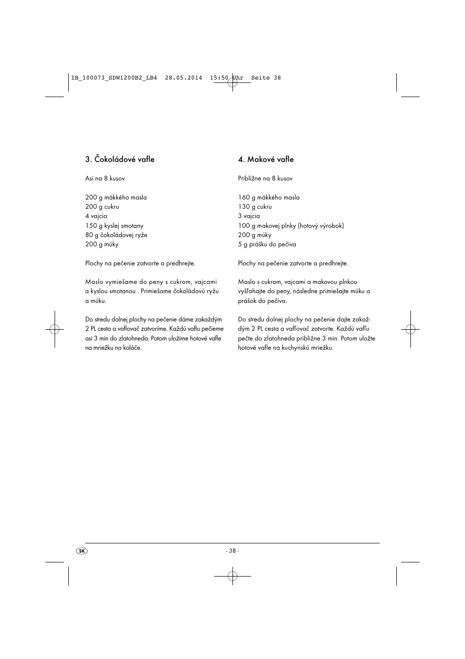 Čokoládové vafle, Makové vafle | Silvercrest SDW 1200 B2 User Manual | Page 41 / 53