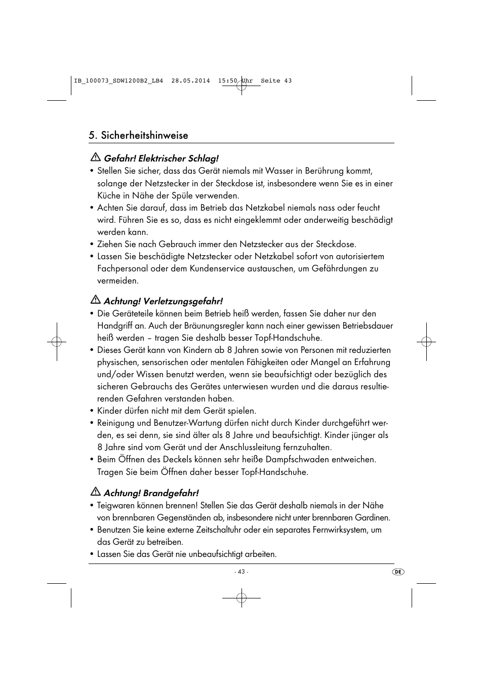 Sicherheitshinweise | Silvercrest SDW 1200 B2 User Manual | Page 46 / 53