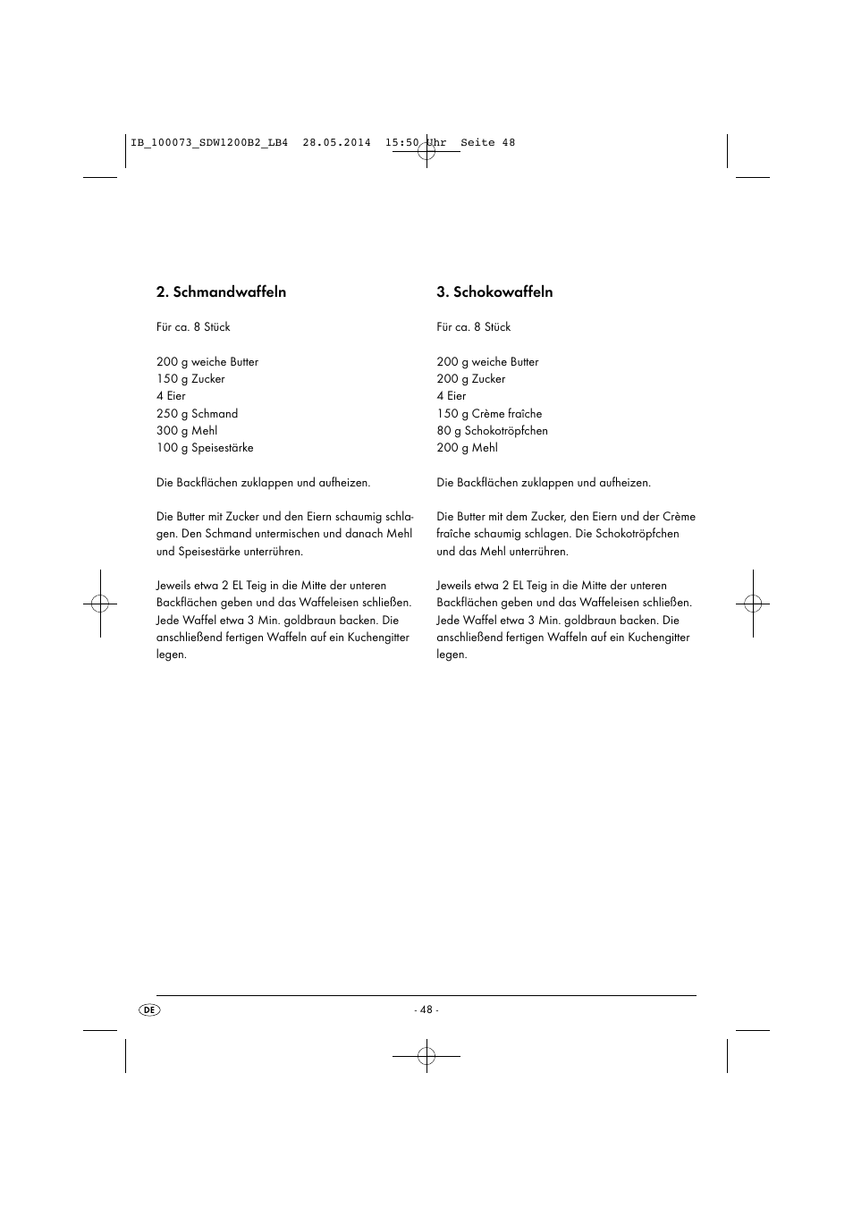 Schmandwaffeln, Schokowaffeln | Silvercrest SDW 1200 B2 User Manual | Page 51 / 53