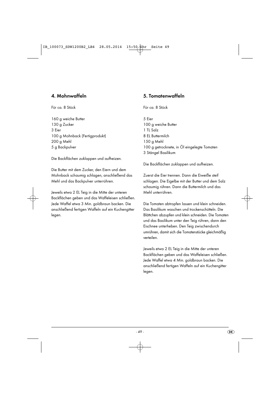 Mohnwaffeln, Tomatenwaffeln | Silvercrest SDW 1200 B2 User Manual | Page 52 / 53