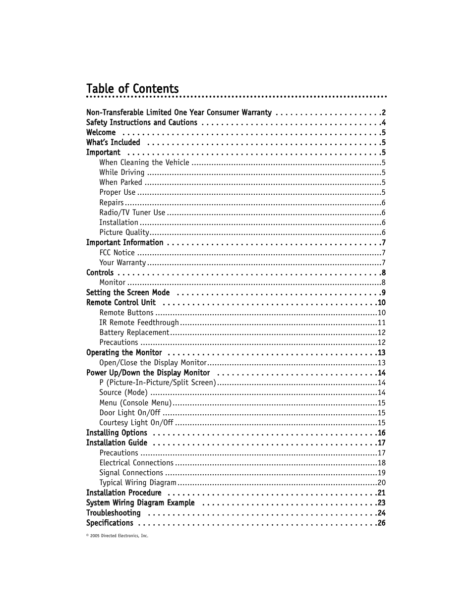 Ttaab bllee o off cco on ntteen nttss | Directed Electronics OHV901 User Manual | Page 3 / 27