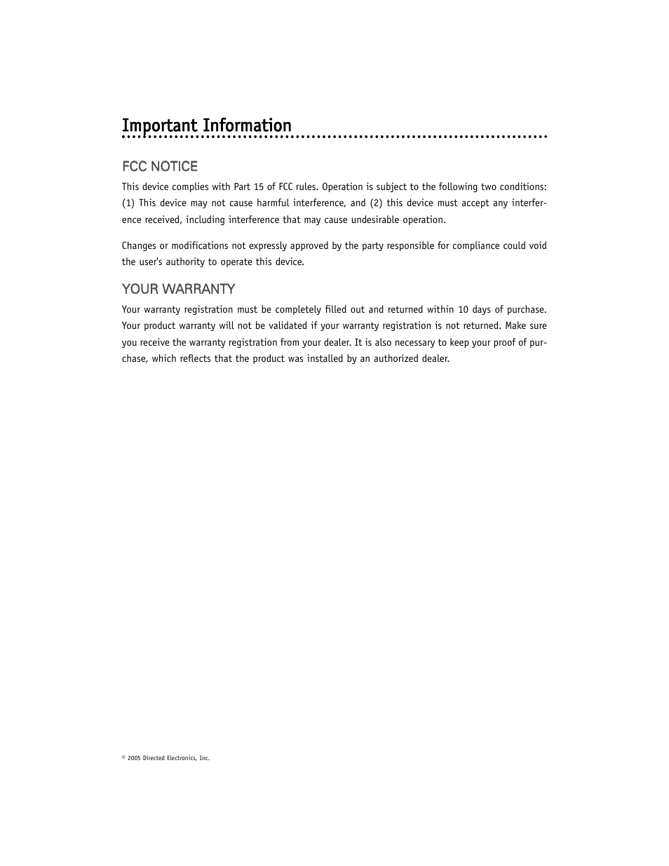 Iim mp po orrttaan ntt iin nffo orrm maattiio on n | Directed Electronics OHV901 User Manual | Page 7 / 27