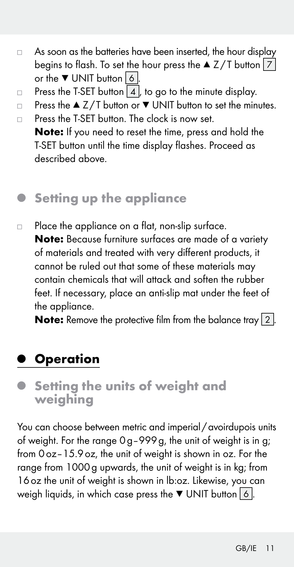 Setting up the appliance, Operation setting the units of weight and weighing | Silvercrest Z31183 User Manual | Page 11 / 103