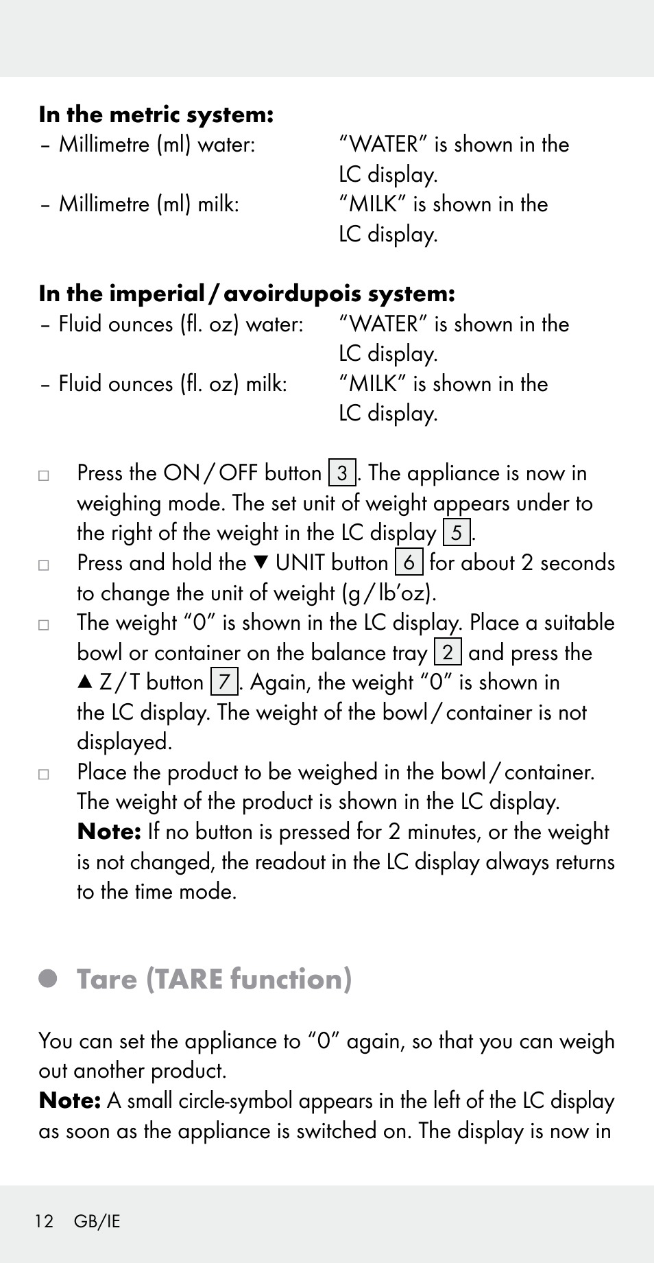 Tare (tare function) | Silvercrest Z31183 User Manual | Page 12 / 103