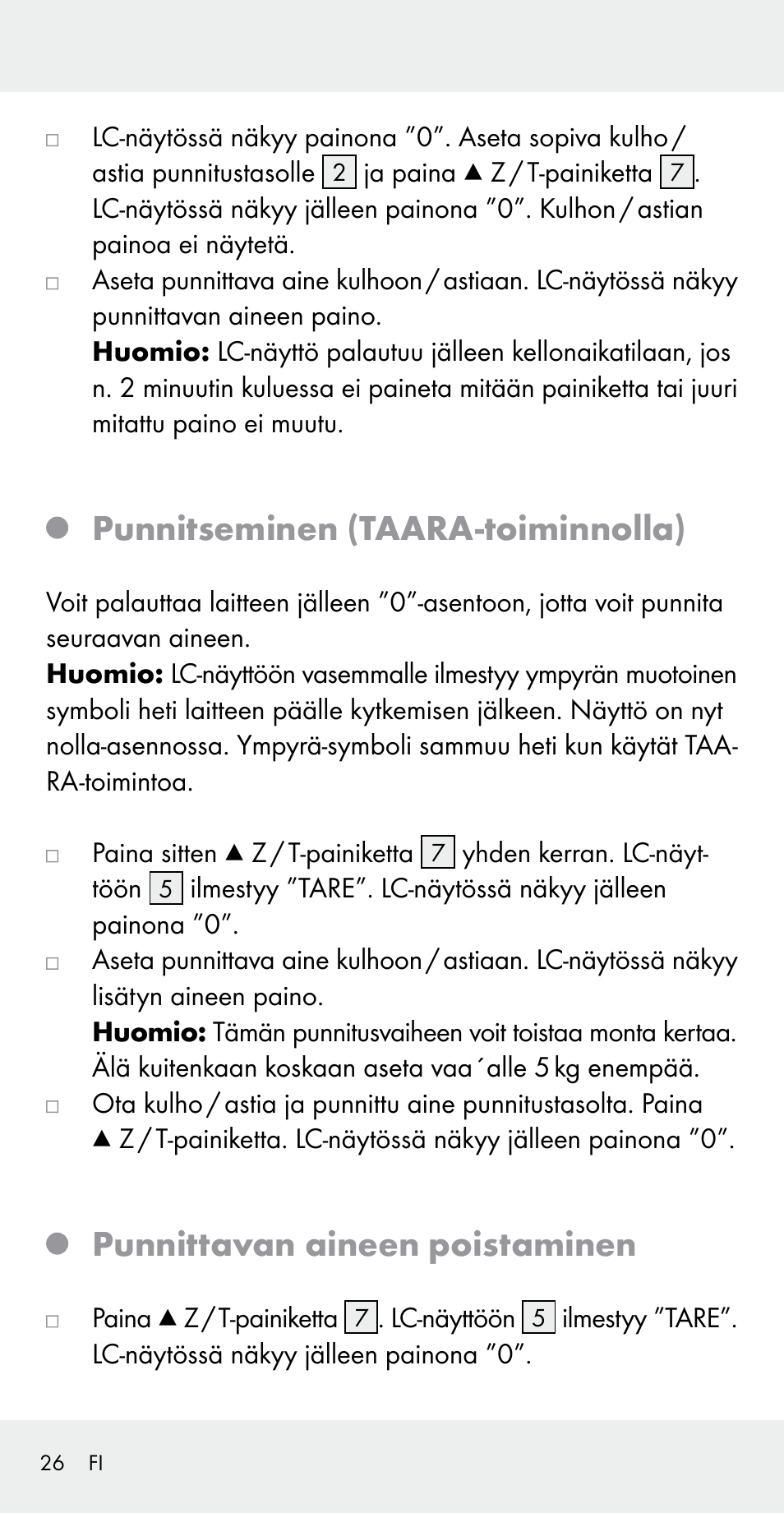 Punnitseminen (taara-toiminnolla), Punnittavan aineen poistaminen | Silvercrest Z31183 User Manual | Page 26 / 103