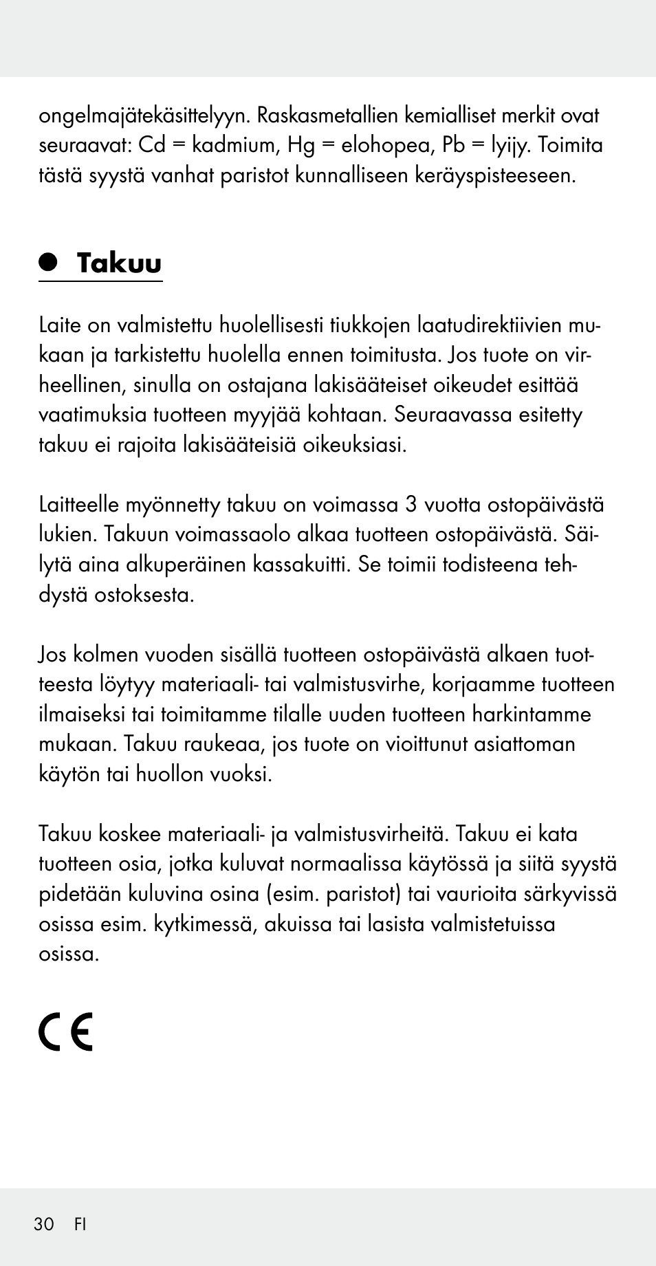 Takuu | Silvercrest Z31183 User Manual | Page 30 / 103