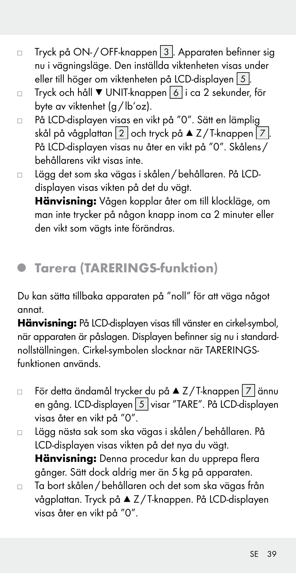 Tarera (tarerings-funktion) | Silvercrest Z31183 User Manual | Page 39 / 103