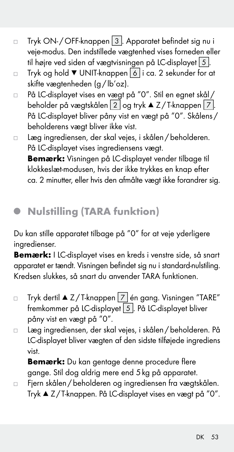 Nulstilling (tara funktion) | Silvercrest Z31183 User Manual | Page 53 / 103