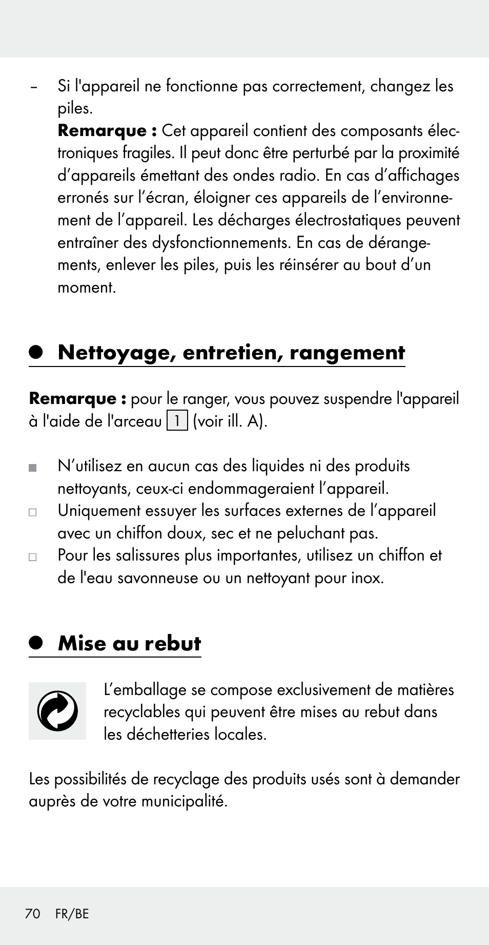 Nettoyage, entretien, rangement, Mise au rebut | Silvercrest Z31183 User Manual | Page 70 / 103
