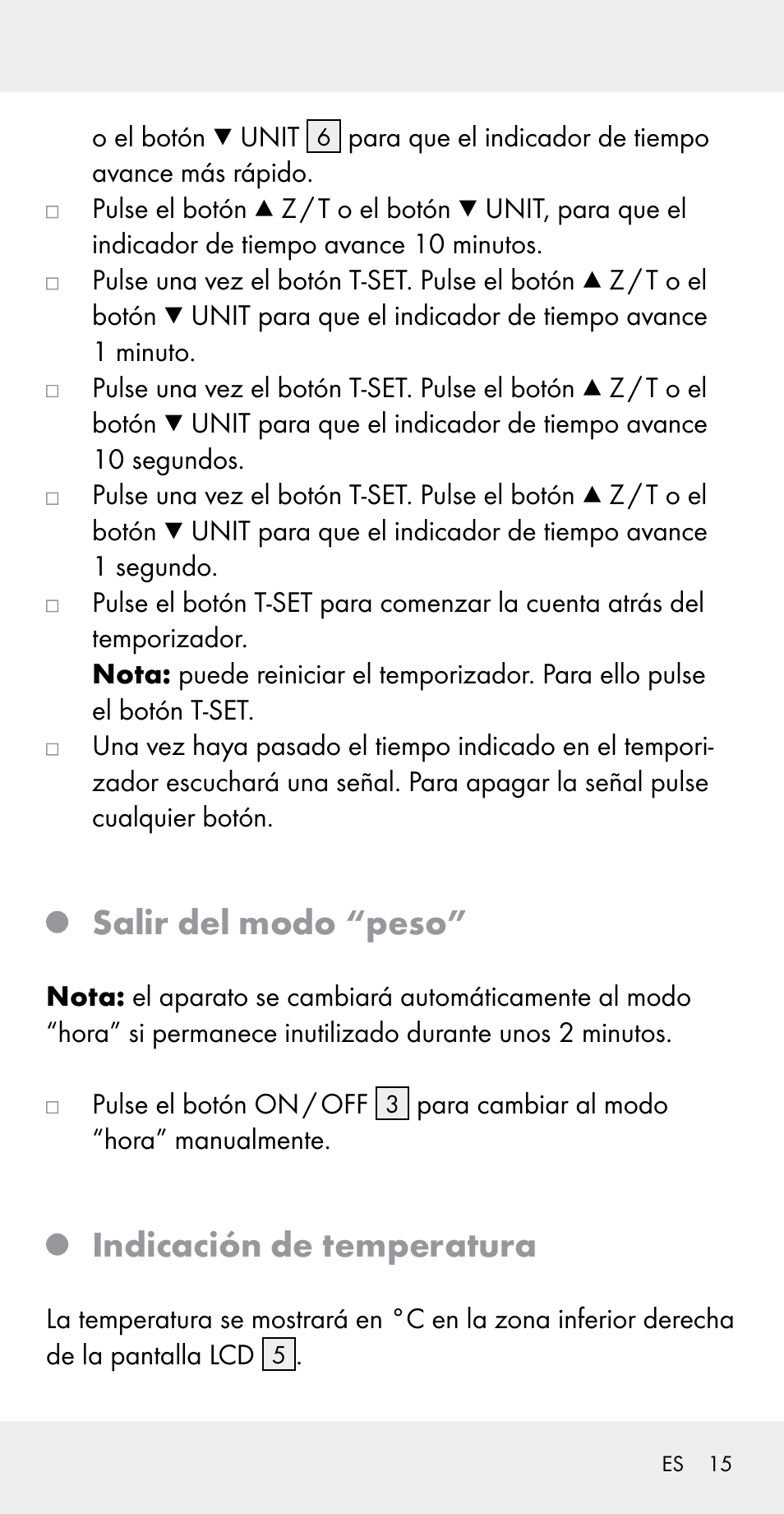 Salir del modo “peso, Indicación de temperatura | Silvercrest Z31183 User Manual | Page 15 / 78