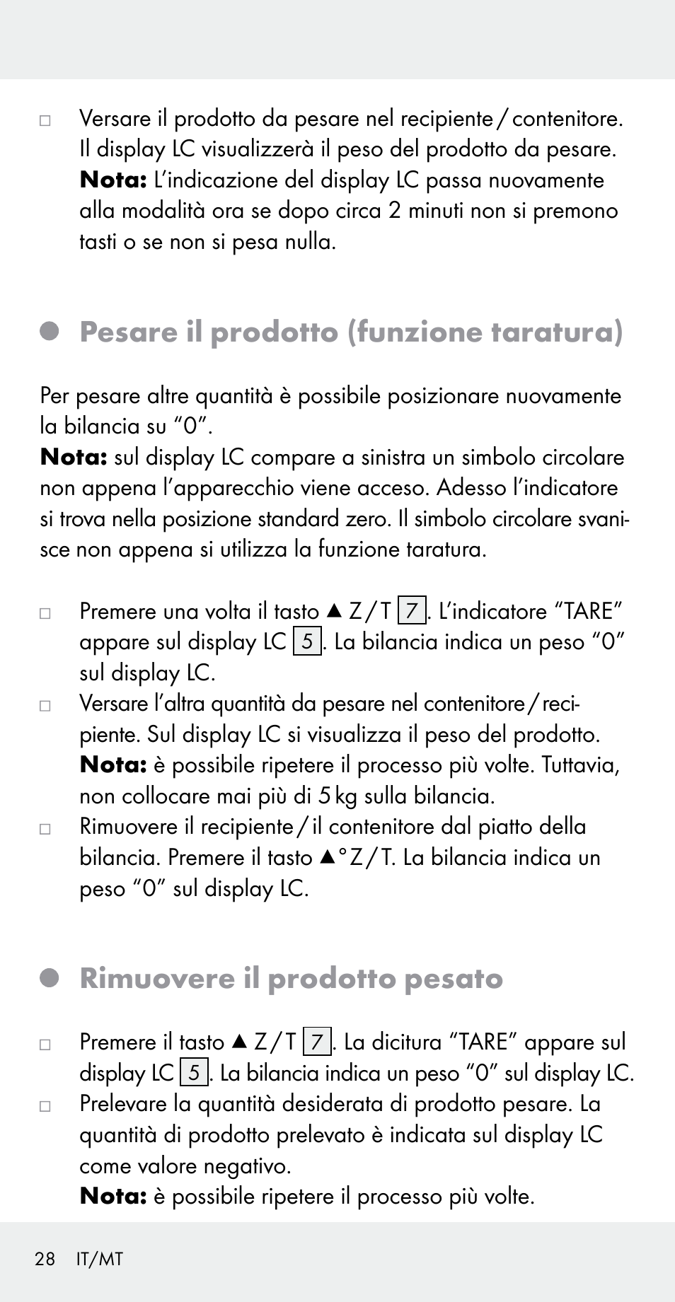 Pesare il prodotto (funzione taratura), Rimuovere il prodotto pesato | Silvercrest Z31183 User Manual | Page 28 / 78