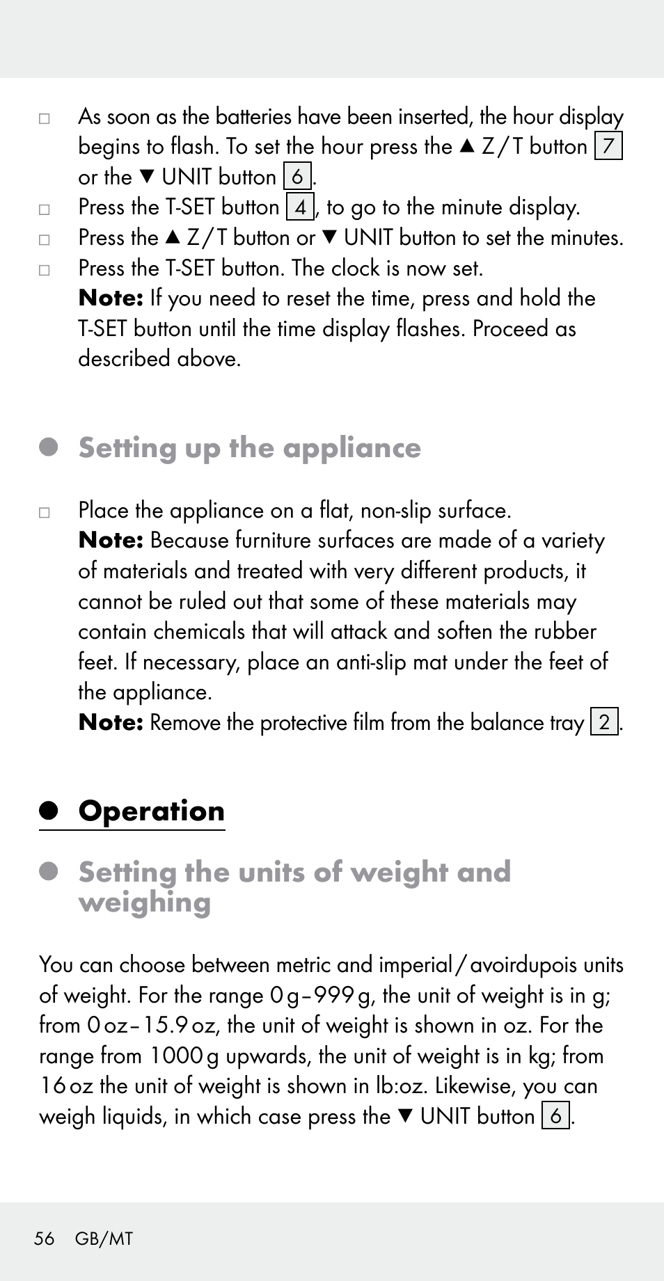 Setting up the appliance, Operation setting the units of weight and weighing | Silvercrest Z31183 User Manual | Page 56 / 78
