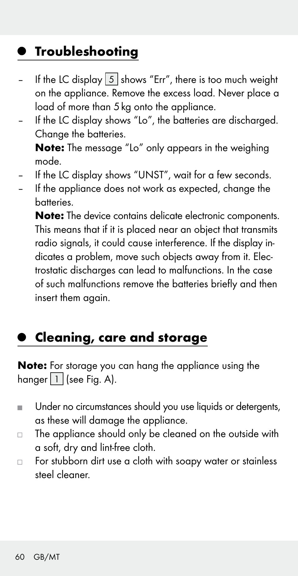 Troubleshooting, Cleaning, care and storage | Silvercrest Z31183 User Manual | Page 60 / 78