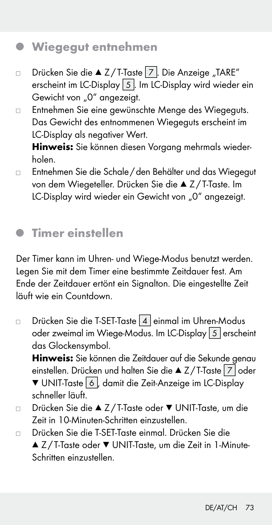 Wiegegut entnehmen, Timer einstellen | Silvercrest Z31183 User Manual | Page 73 / 78