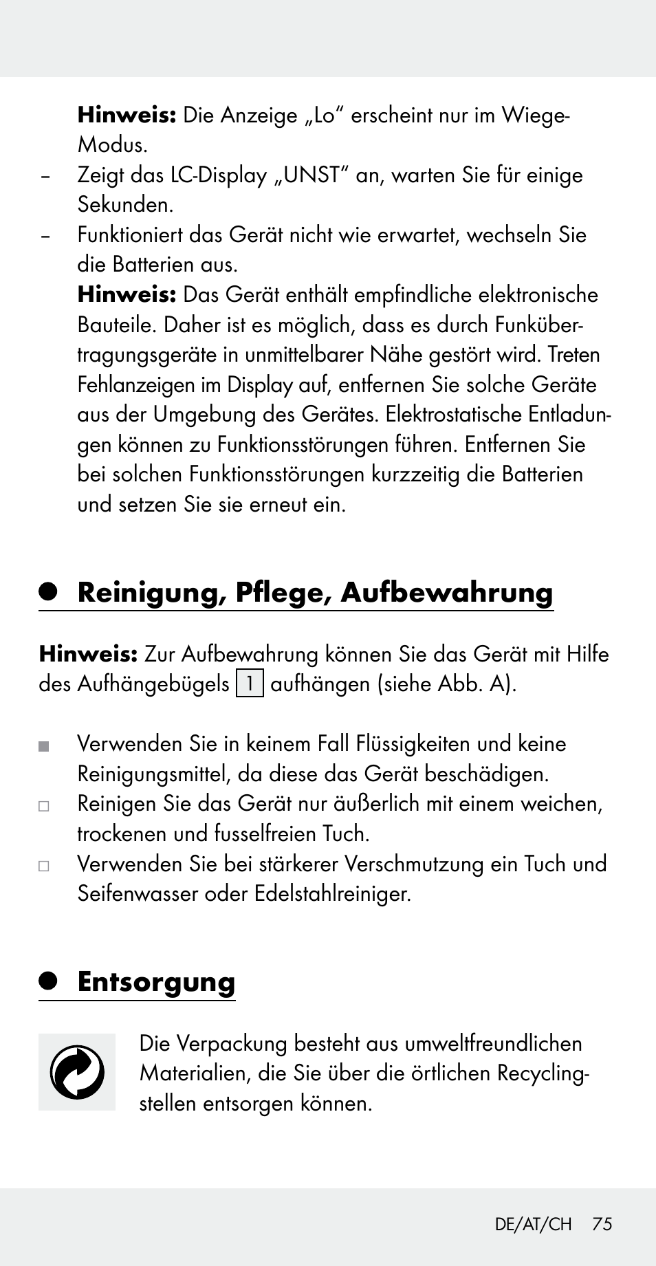 Reinigung, pflege, aufbewahrung, Entsorgung | Silvercrest Z31183 User Manual | Page 75 / 78