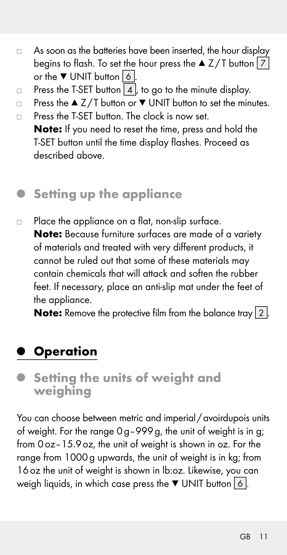 Setting up the appliance, Operation setting the units of weight and weighing | Silvercrest Z31183 User Manual | Page 11 / 105