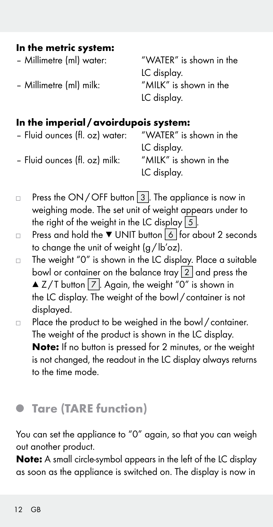 Tare (tare function) | Silvercrest Z31183 User Manual | Page 12 / 105