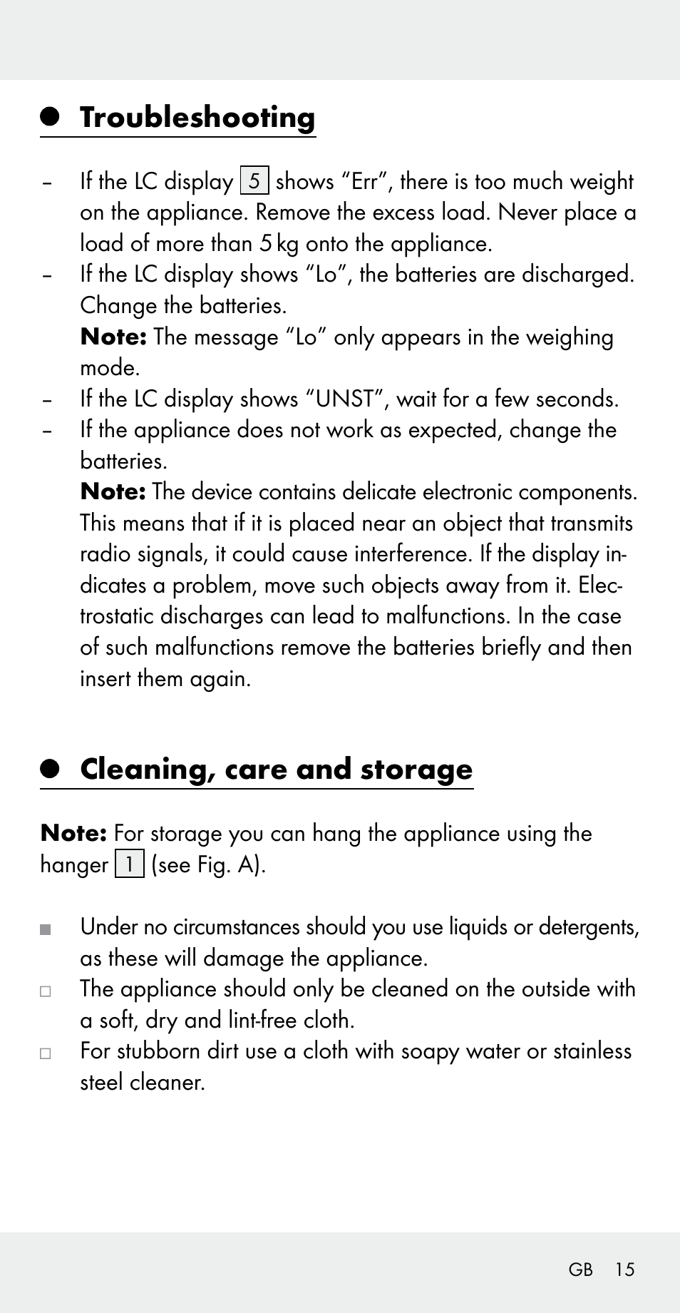 Troubleshooting, Cleaning, care and storage | Silvercrest Z31183 User Manual | Page 15 / 105
