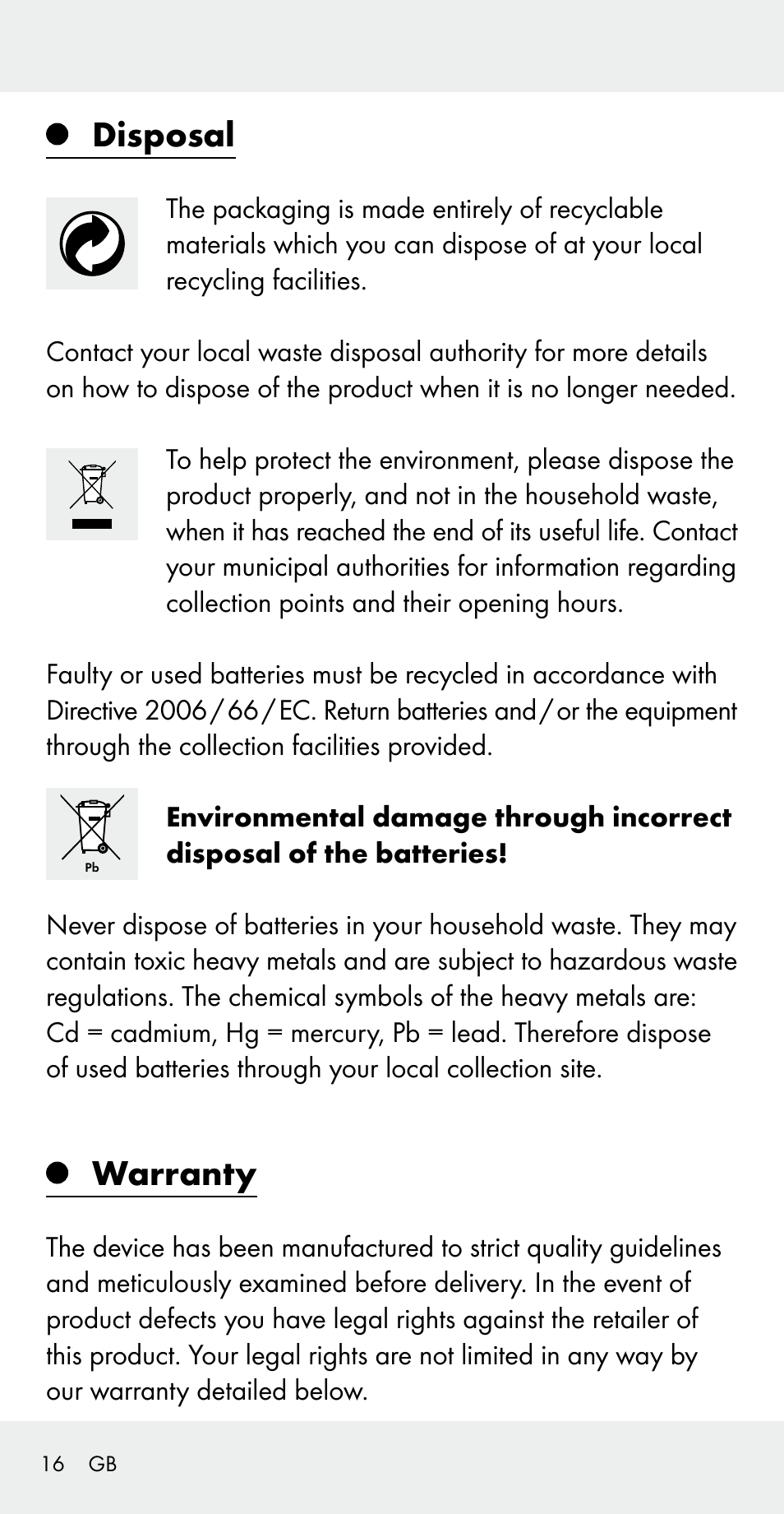 Disposal, Warranty | Silvercrest Z31183 User Manual | Page 16 / 105