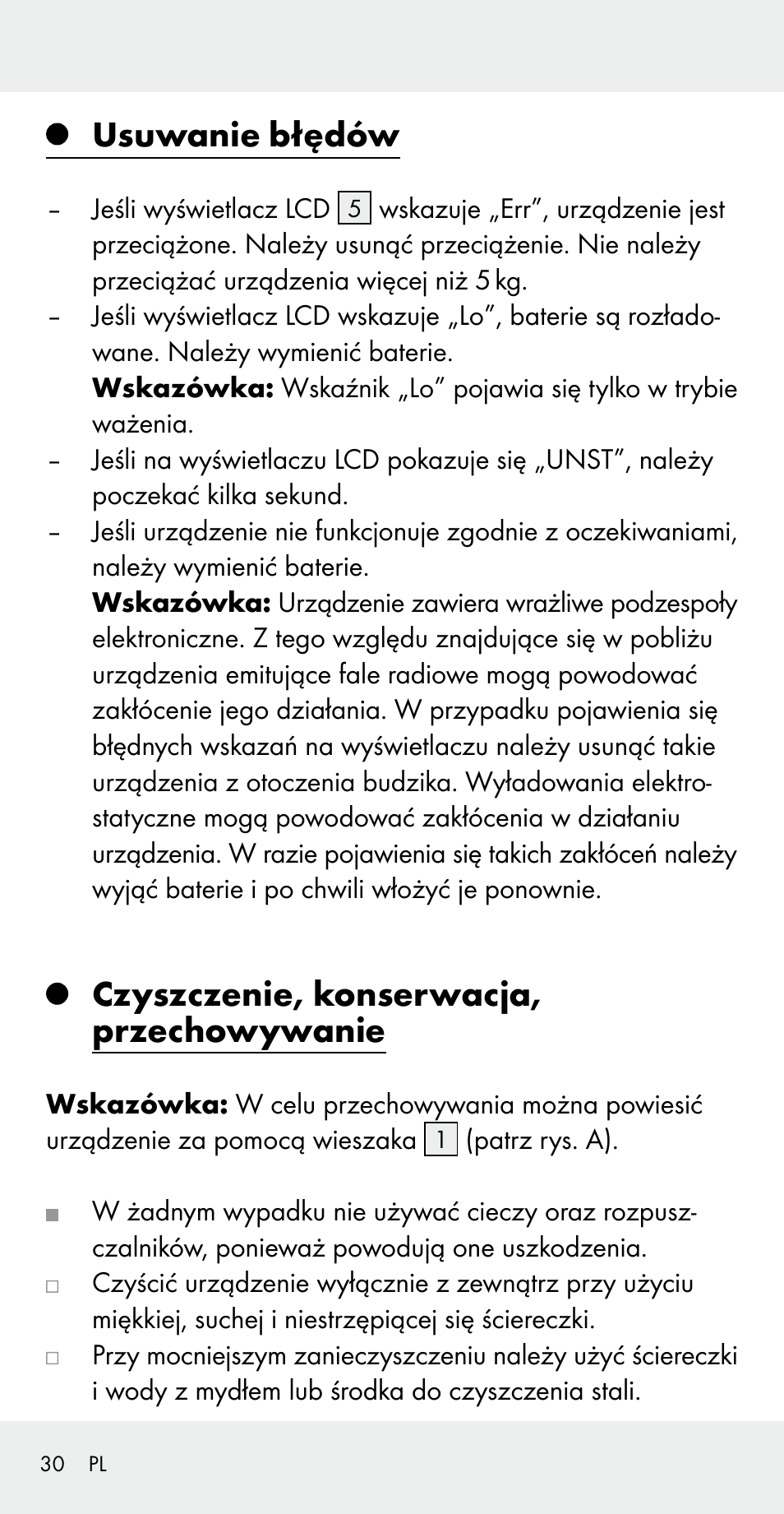 Usuwanie błędów, Czyszczenie, konserwacja, przechowywanie | Silvercrest Z31183 User Manual | Page 30 / 105
