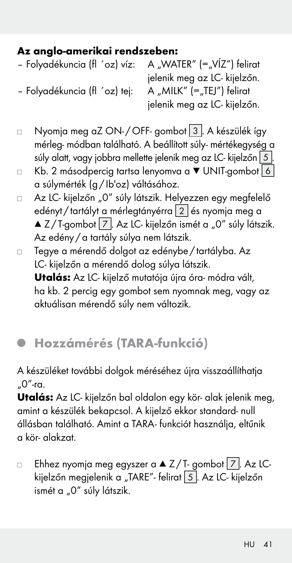 Hozzámérés (tara-funkció) | Silvercrest Z31183 User Manual | Page 41 / 105