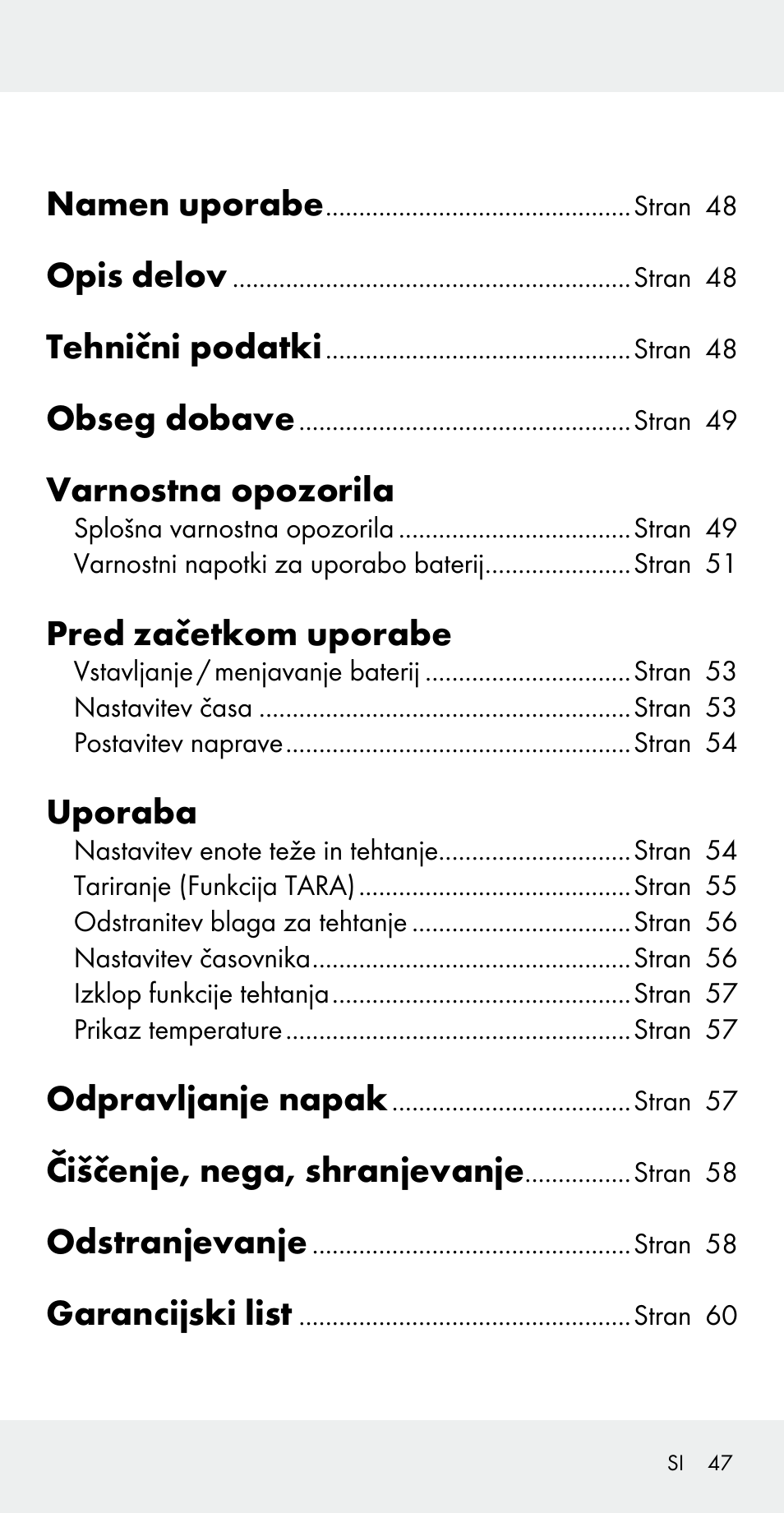 Namen uporabe, Opis delov, Tehnični podatki | Obseg dobave, Varnostna opozorila, Pred začetkom uporabe, Uporaba, Odpravljanje napak, Čiščenje, nega, shranjevanje, Odstranjevanje | Silvercrest Z31183 User Manual | Page 47 / 105