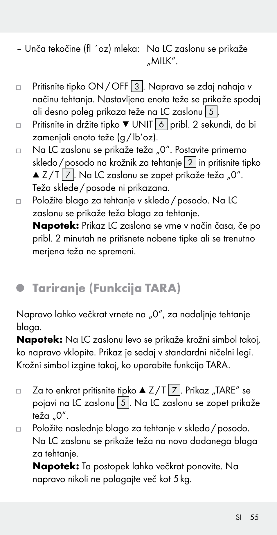 Tariranje (funkcija tara) | Silvercrest Z31183 User Manual | Page 55 / 105