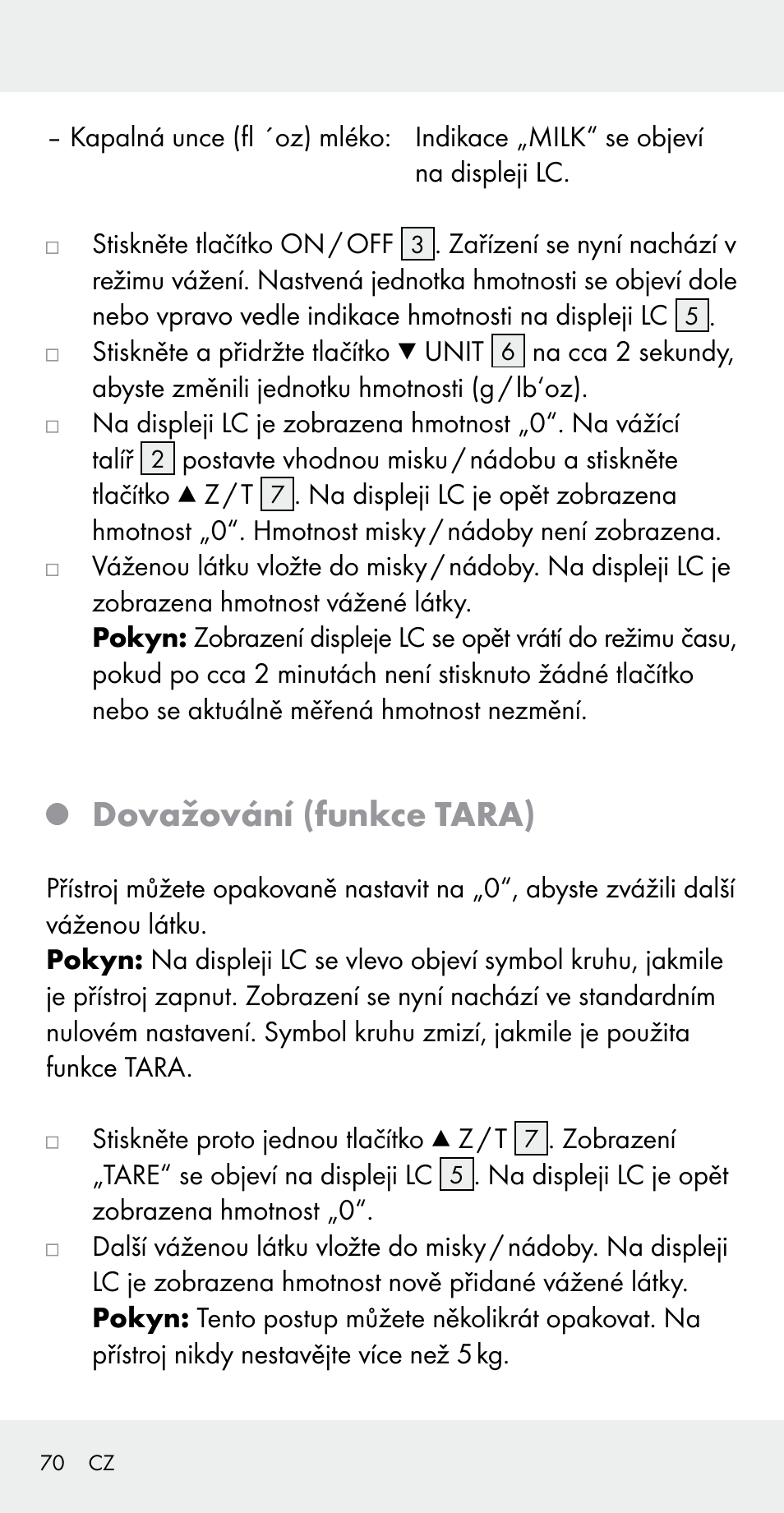 Dovažování (funkce tara) | Silvercrest Z31183 User Manual | Page 70 / 105