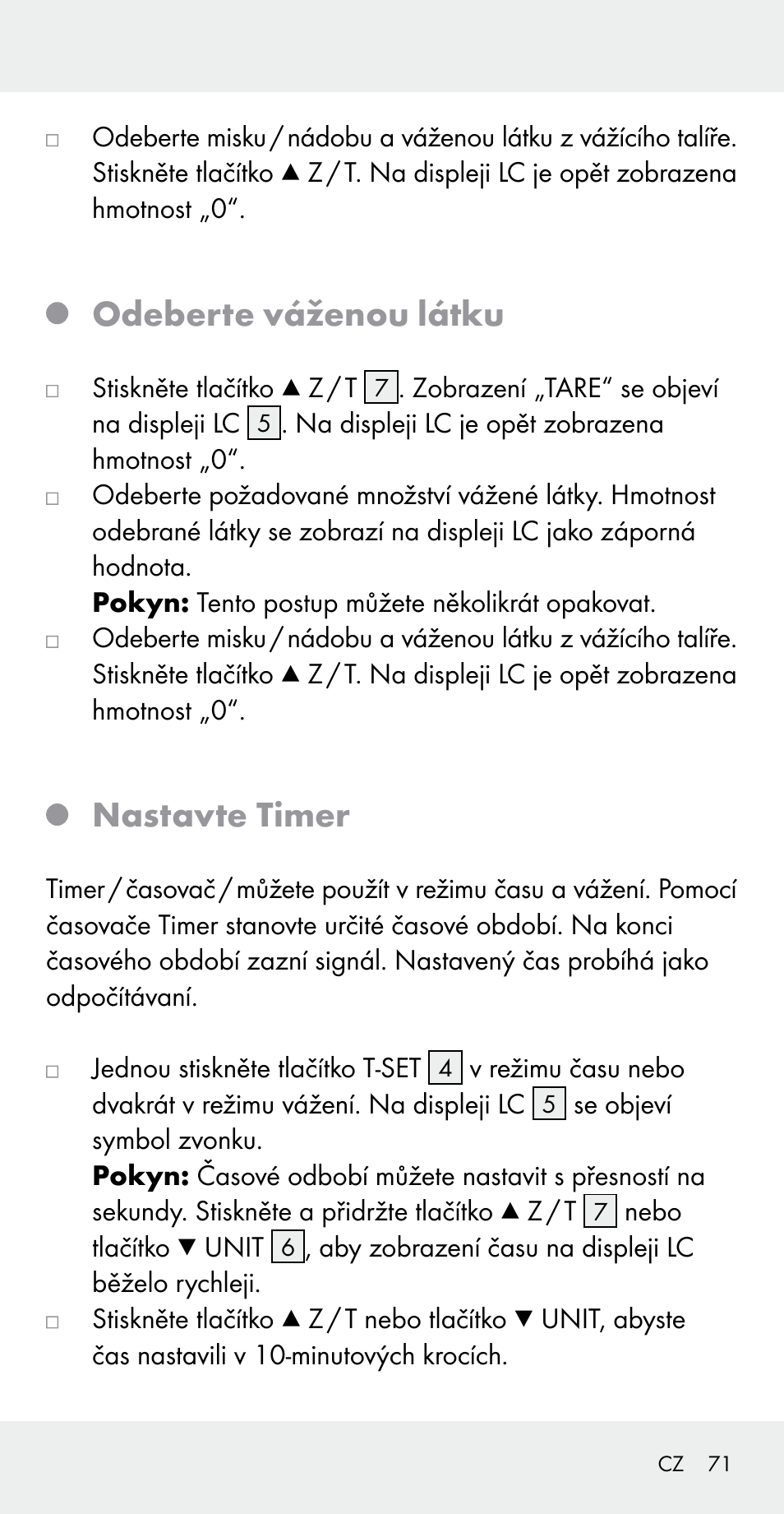 Odeberte váženou látku, Nastavte timer | Silvercrest Z31183 User Manual | Page 71 / 105