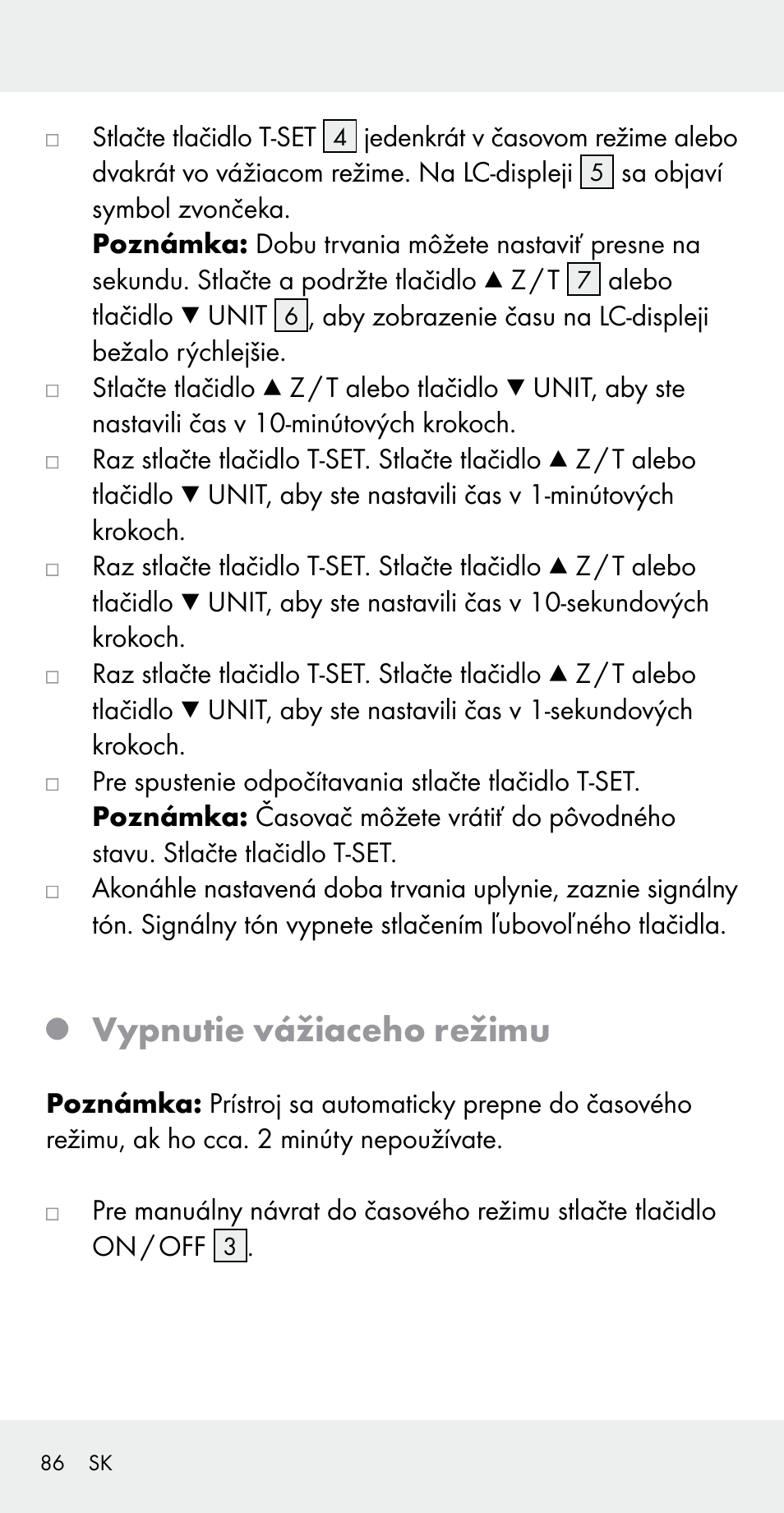 Vypnutie vážiaceho režimu | Silvercrest Z31183 User Manual | Page 86 / 105