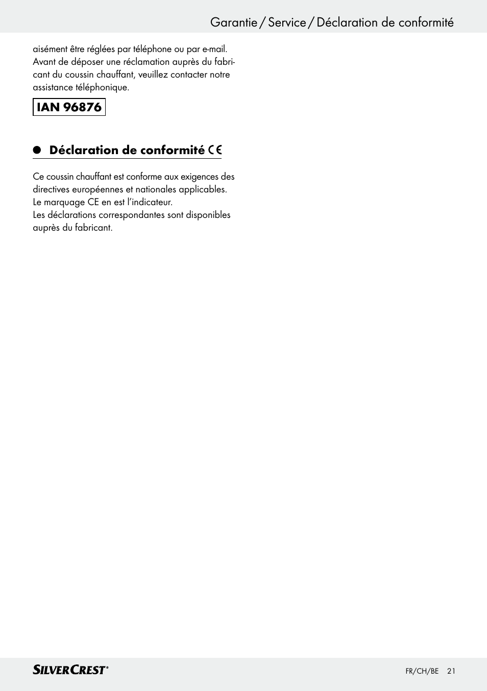 Garantie / service / déclaration de conformité | Silvercrest SSHK 100 B2 User Manual | Page 21 / 47