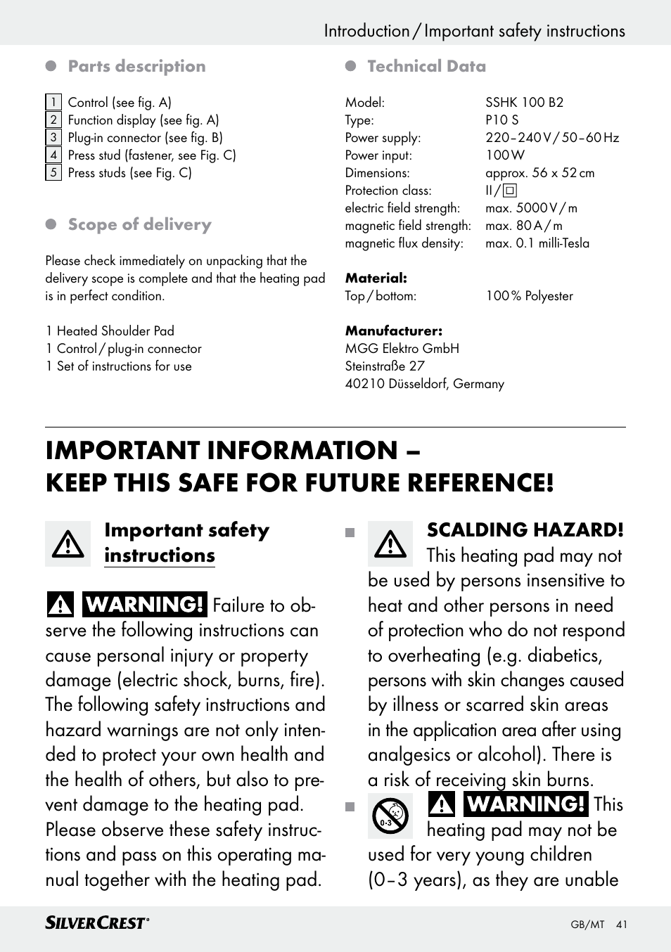 Silvercrest SSHK 100 B2 User Manual | Page 41 / 47