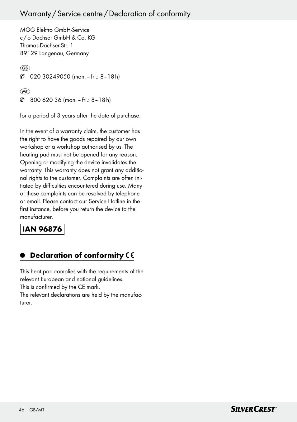 Silvercrest SSHK 100 B2 User Manual | Page 46 / 47