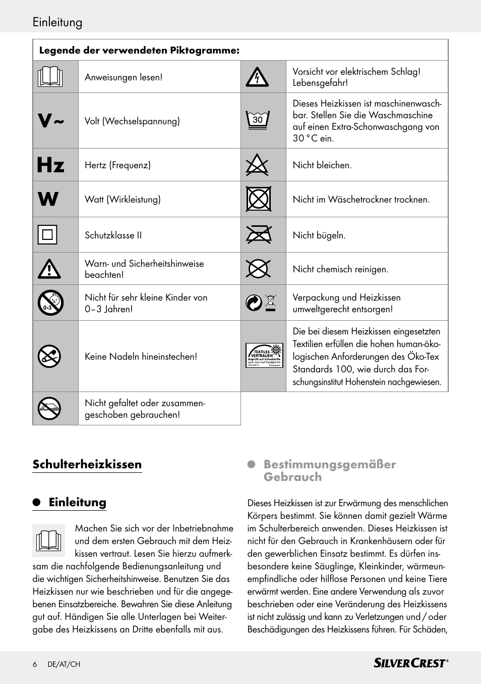 Schulterheizkissen einleitung, Bestimmungsgemäßer gebrauch | Silvercrest SSHK 100 B2 User Manual | Page 6 / 47