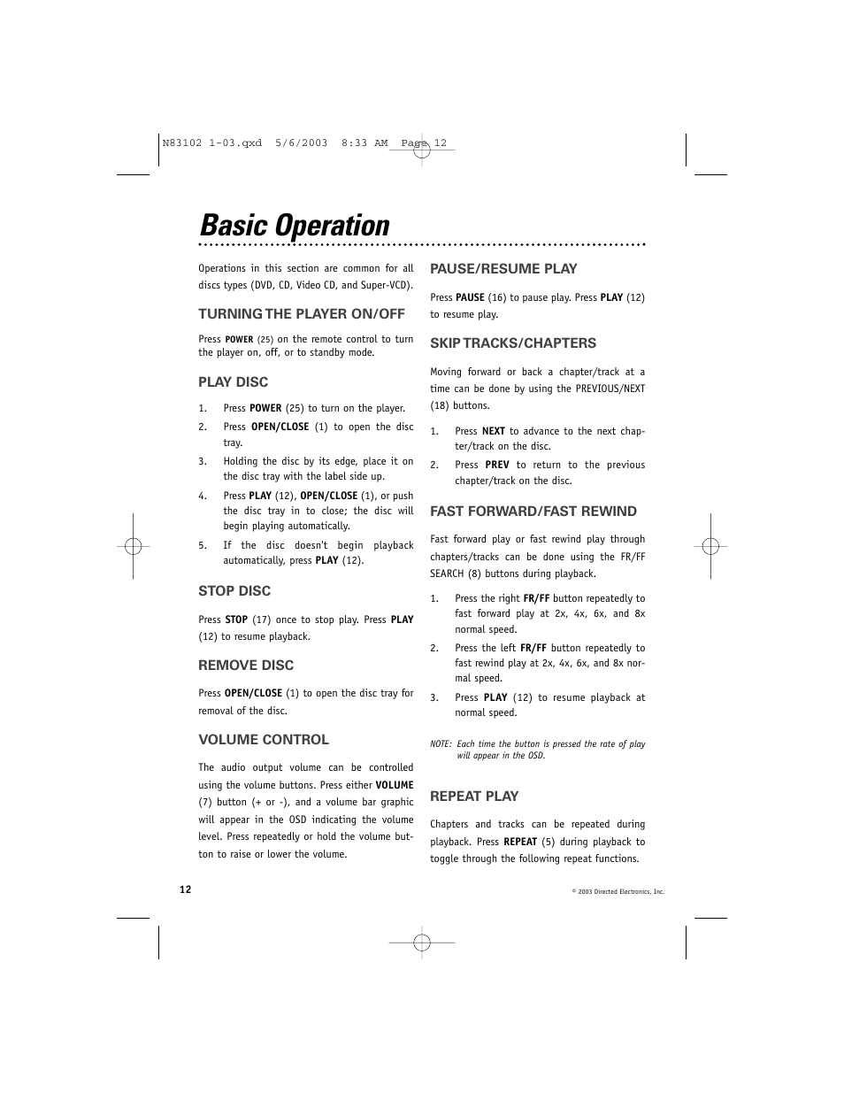 Basic operation | Directed Video DV1700 User Manual | Page 12 / 24