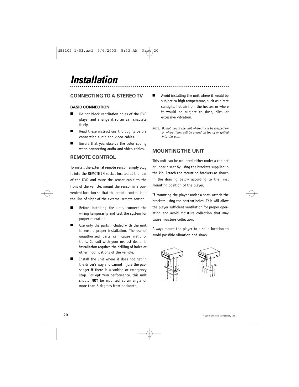 Installation | Directed Video DV1700 User Manual | Page 20 / 24