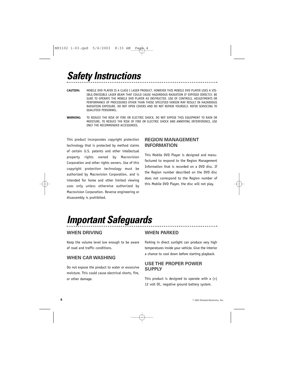 Safety instructions important safeguards | Directed Video DV1700 User Manual | Page 4 / 24
