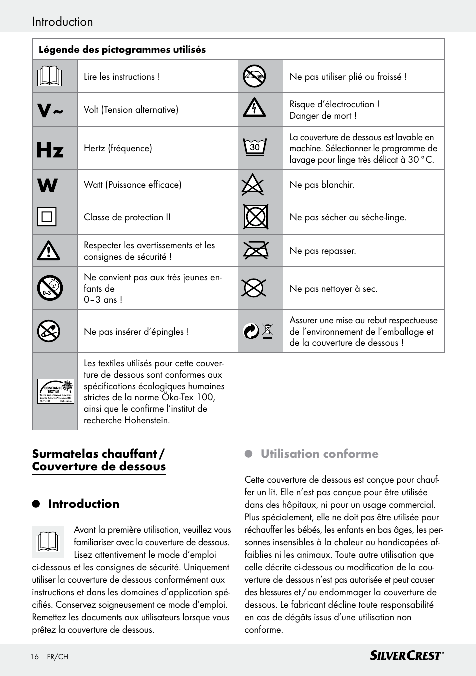 Introduction, Utilisation conforme | Silvercrest SWUB 85 B2 User Manual | Page 16 / 57