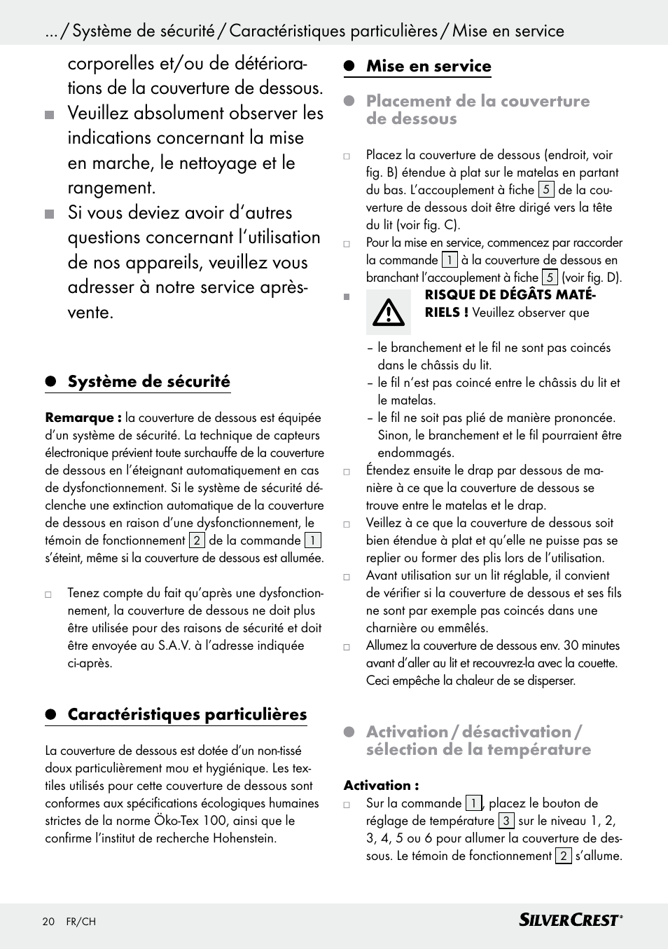 Système de sécurité, Caractéristiques particulières | Silvercrest SWUB 85 B2 User Manual | Page 20 / 57