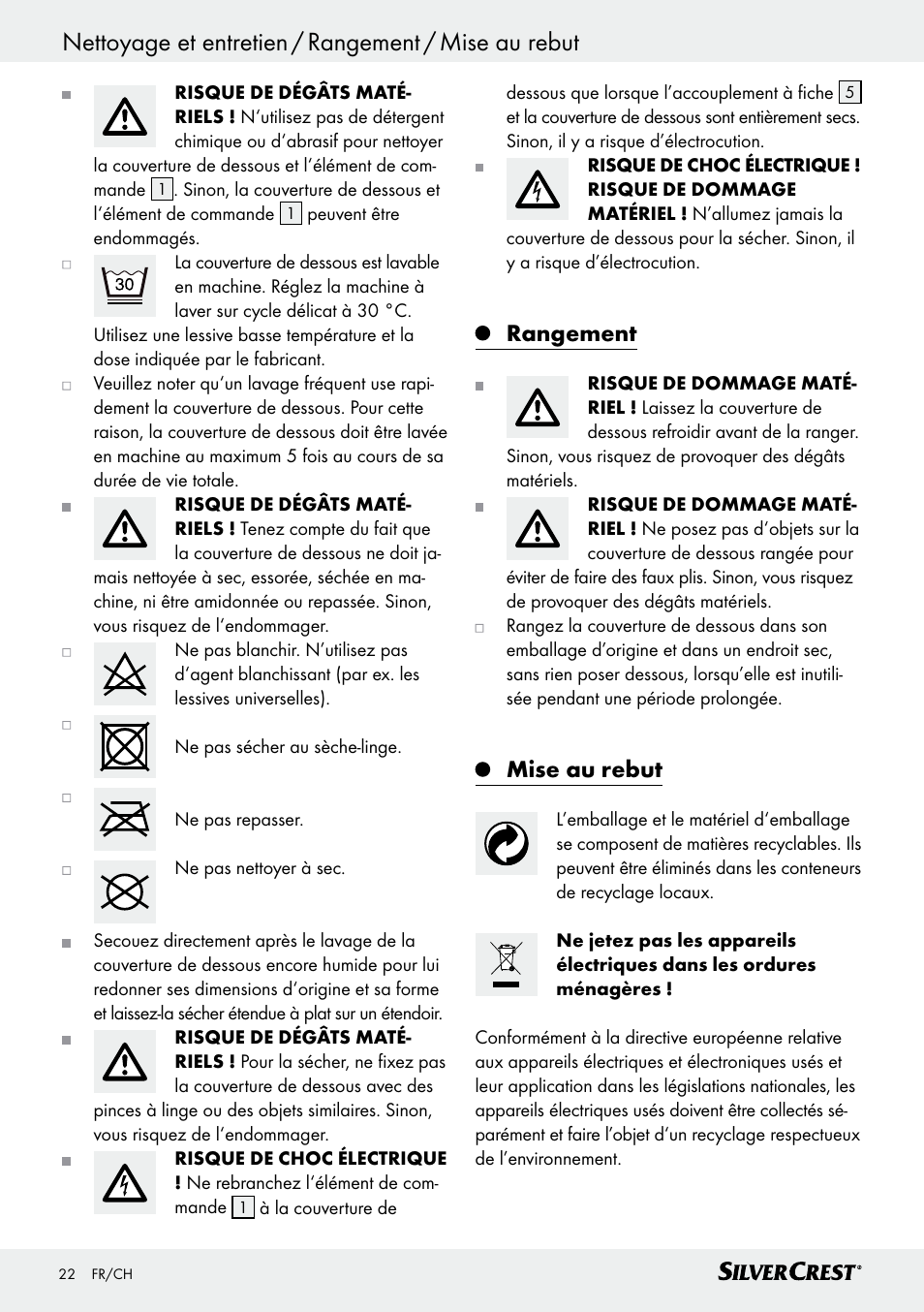 Nettoyage et entretien / rangement / mise au rebut, Rangement, Mise au rebut | Silvercrest SWUB 85 B2 User Manual | Page 22 / 57