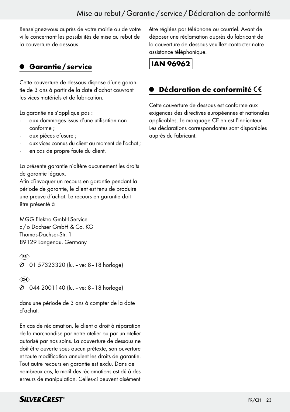 Garantie / service | Silvercrest SWUB 85 B2 User Manual | Page 23 / 57