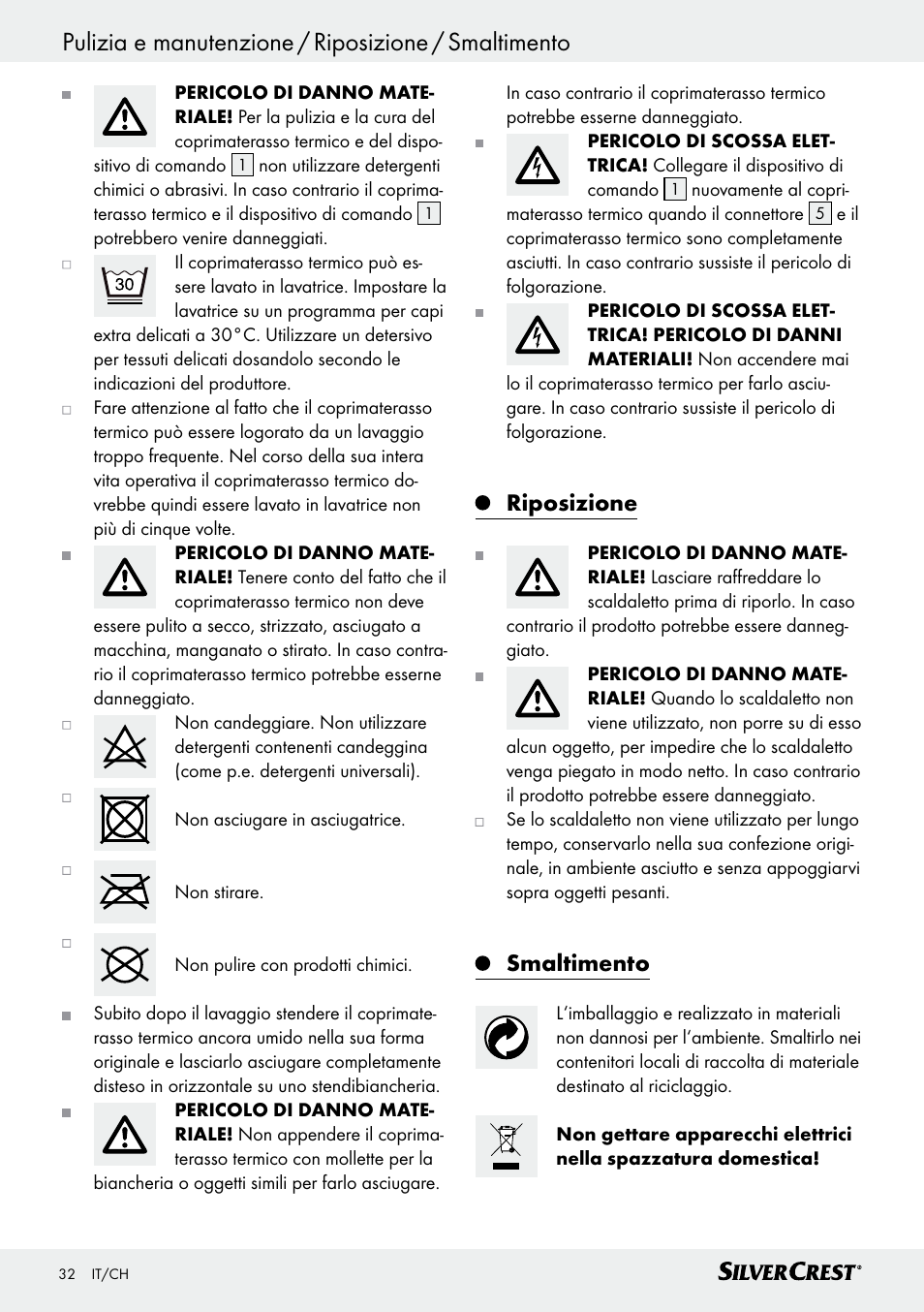 Pulizia e manutenzione / riposizione / smaltimento, Riposizione, Smaltimento | Silvercrest SWUB 85 B2 User Manual | Page 32 / 57