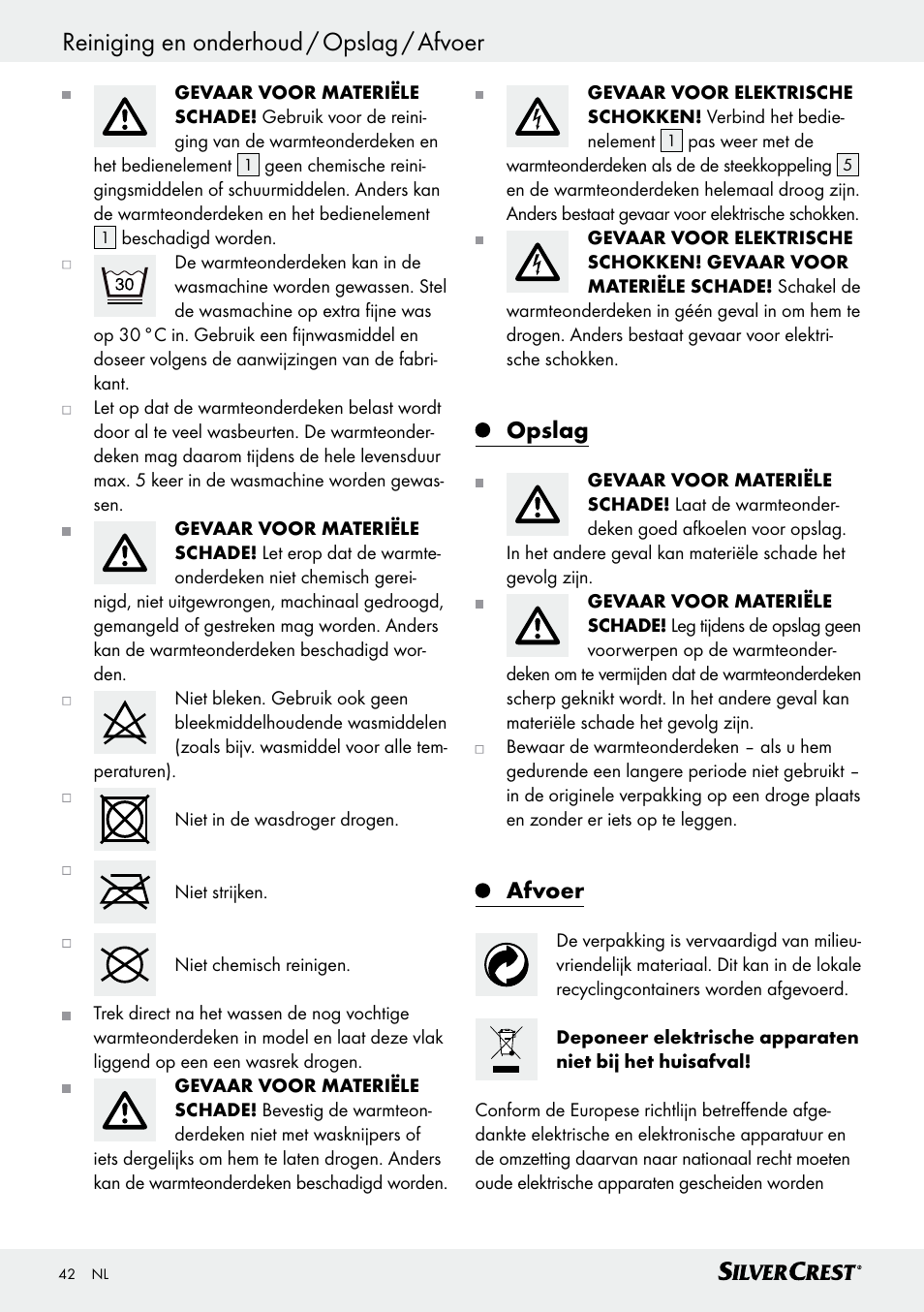 Reiniging en onderhoud / opslag / afvoer, Opslag, Afvoer | Silvercrest SWUB 85 B2 User Manual | Page 42 / 57