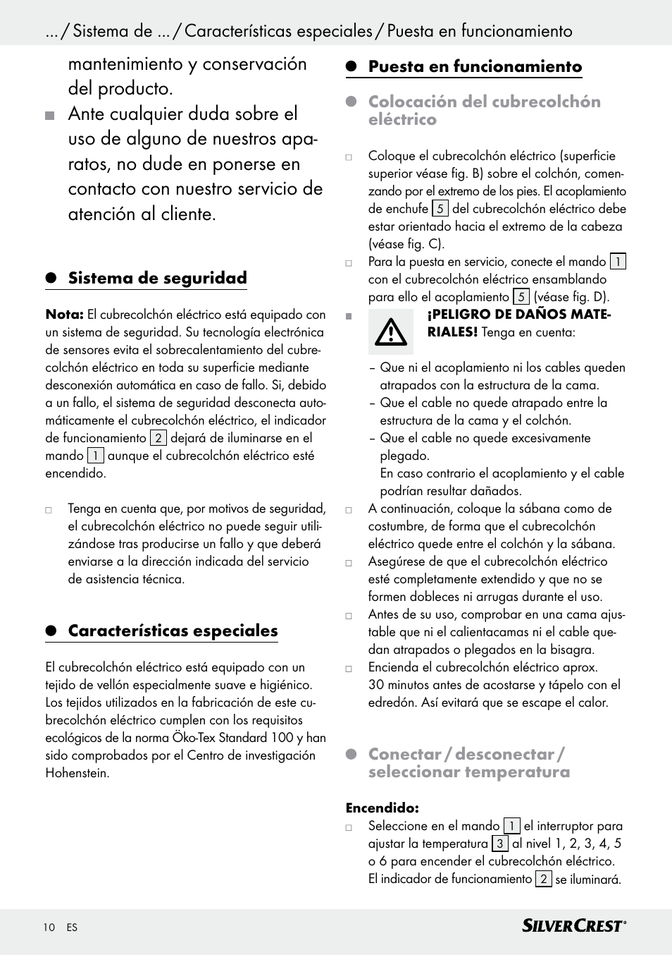 Sistema de seguridad, Características especiales, Conectar / desconectar / seleccionar temperatura | Silvercrest SWUB 85 B2 User Manual | Page 10 / 45