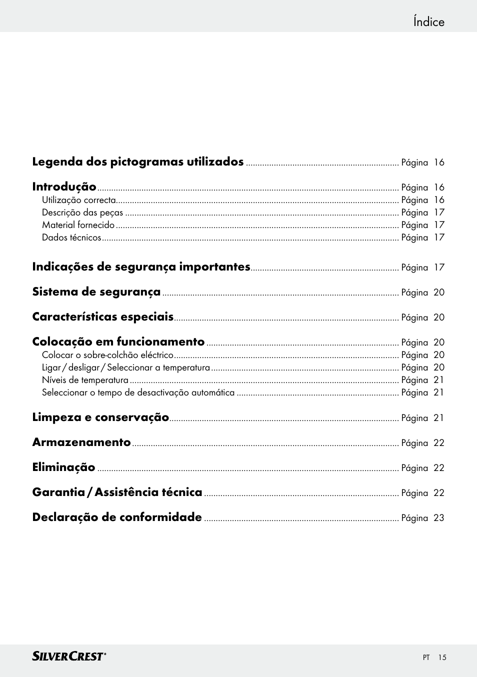 Índice | Silvercrest SWUB 85 B2 User Manual | Page 15 / 45